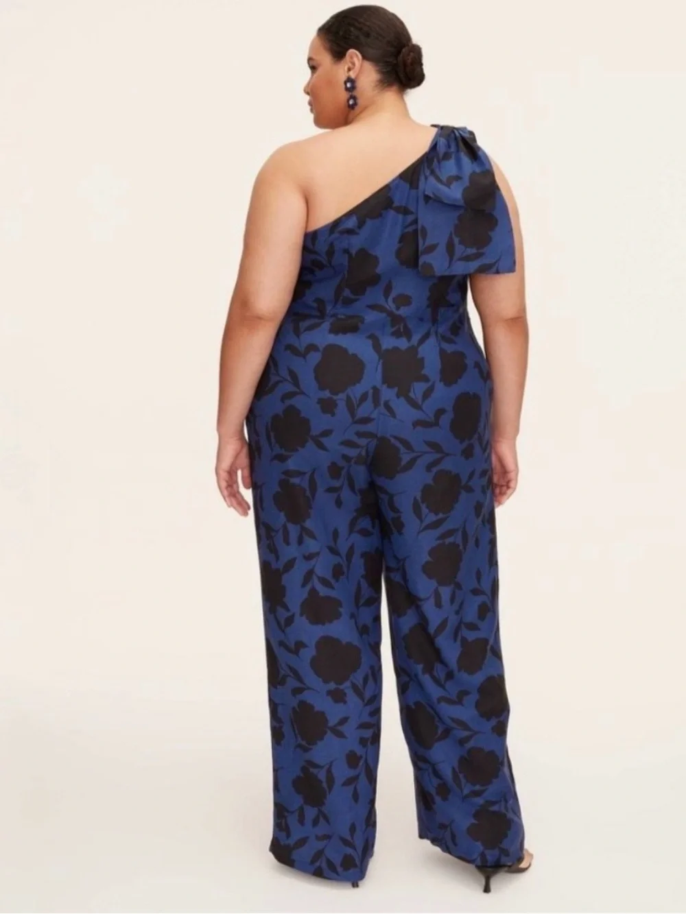 NWT Kate Spade Blue/Black Floral One Shoulder Wide-Leg Jumpsuit Size 22
